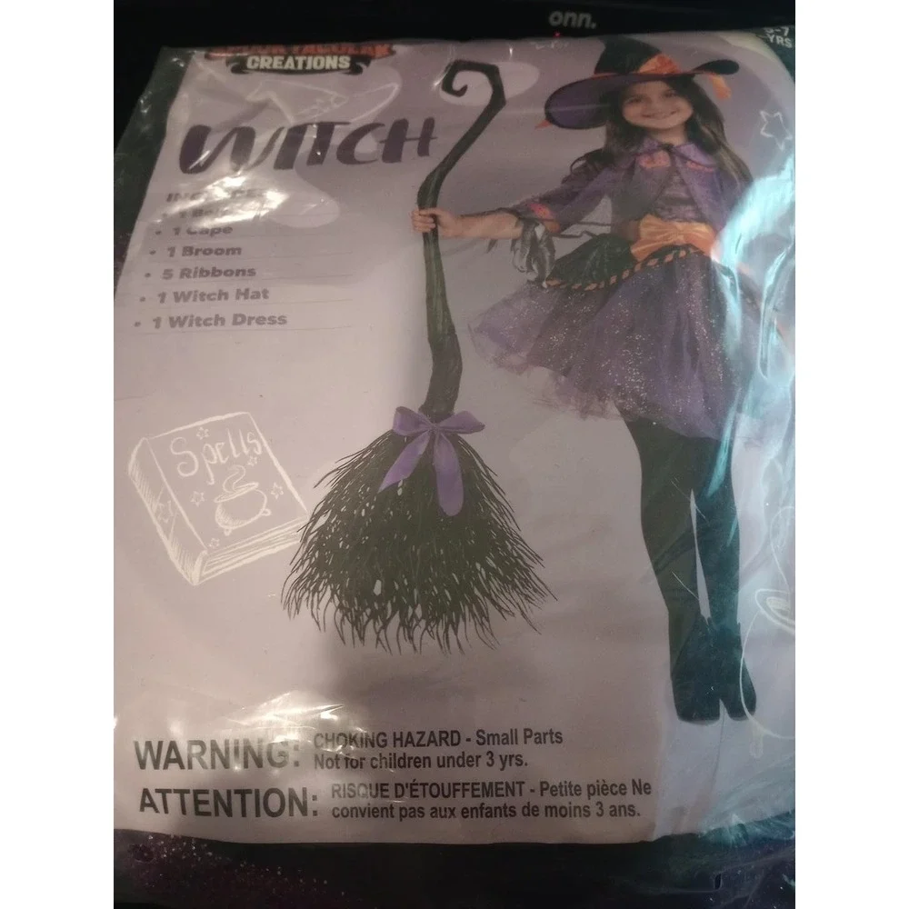 Spooktacular Creations Girls Witch Costume Size S 5-7 Dress Hat Broom Cape